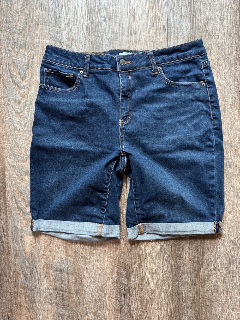 Time and Tru Dark Blue Rolled Hem Denim Shorts